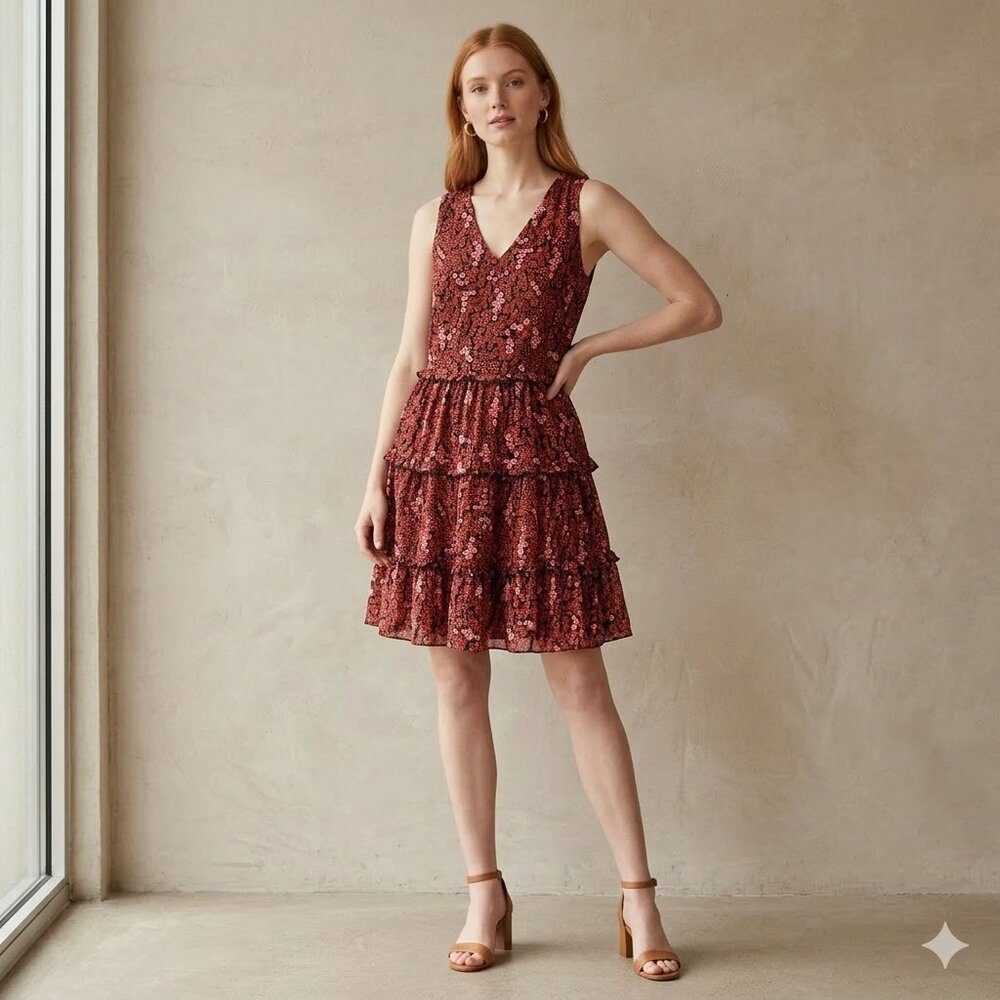 Tommy Hilfiger Navy Floral Fit & Flare Dress | Sleeveless V-Neck | Size 2